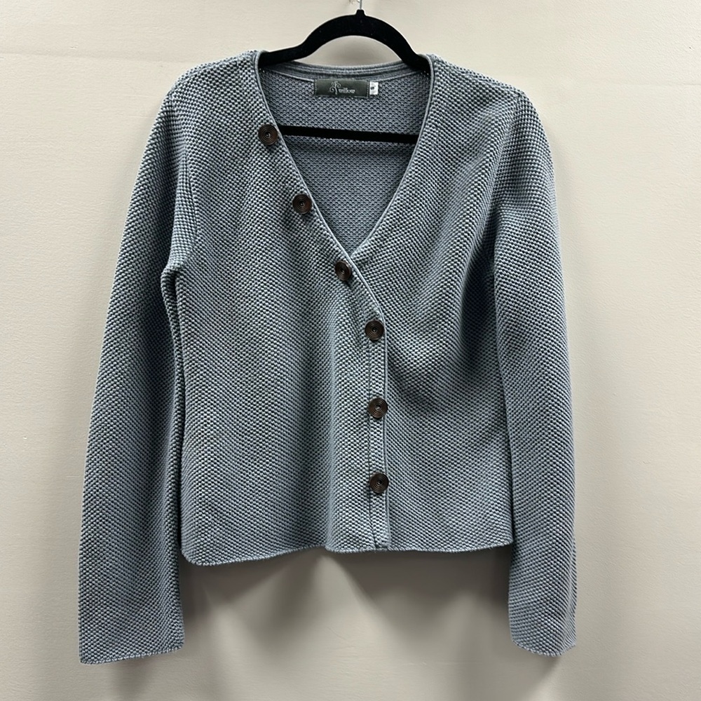 Willow Womens Blue V-Neck Long Sleeve Waffle Knit Sweater Small Cottagecore